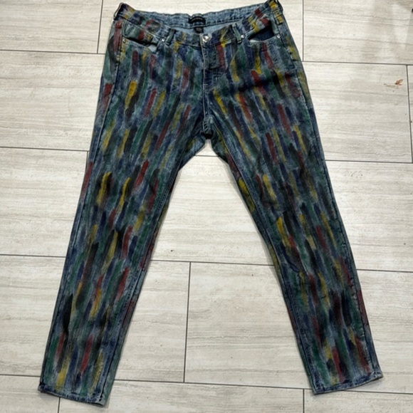 Ashley Stewart Denim - ASHLEY STEWART Women's Painted Medium Wash Jeans Rhinestone Rivets 18 VERY RARE